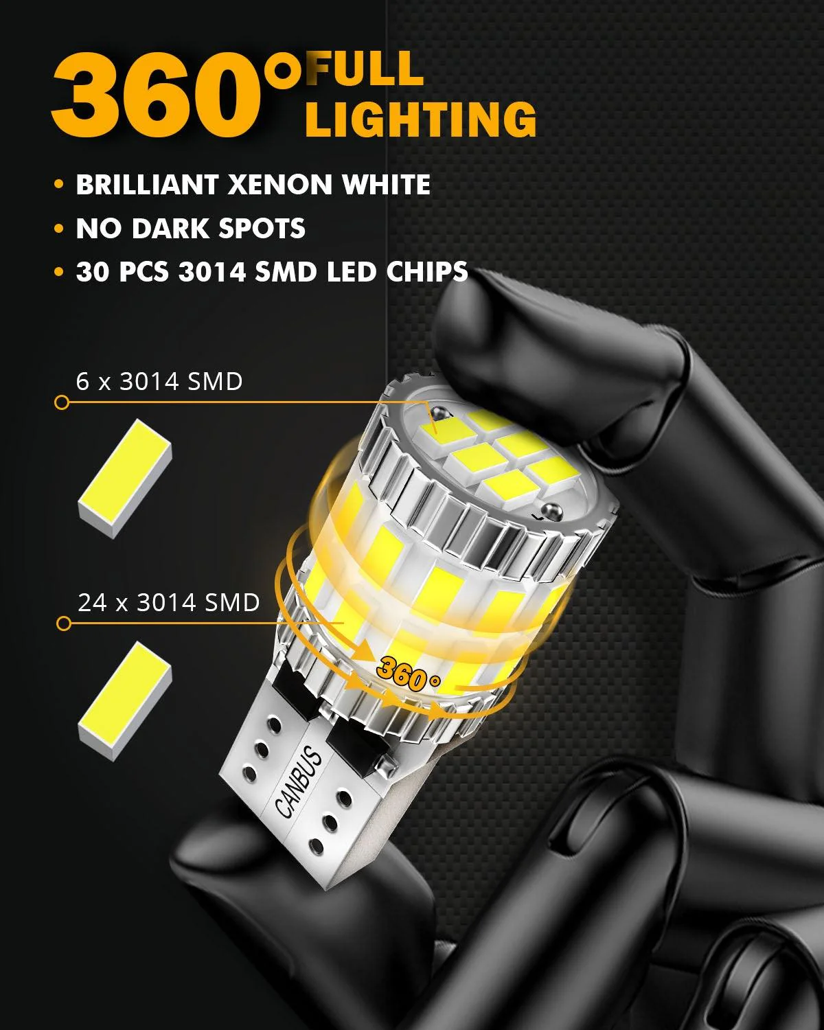 168 2825 W5W T10 LED License Plate/Side Marker/Interior Light Bulbs 3W 400% Brighter Canbus Error Free White B1 Series | 10 Bulbs - Image 3