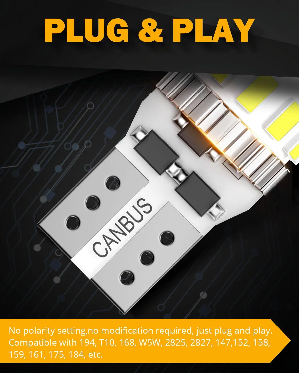 168 2825 W5W T10 LED License Plate/Side Marker/Interior Light Bulbs 3W 400% Brighter Canbus Error Free White B1 Series | 10 Bulbs - Image 5