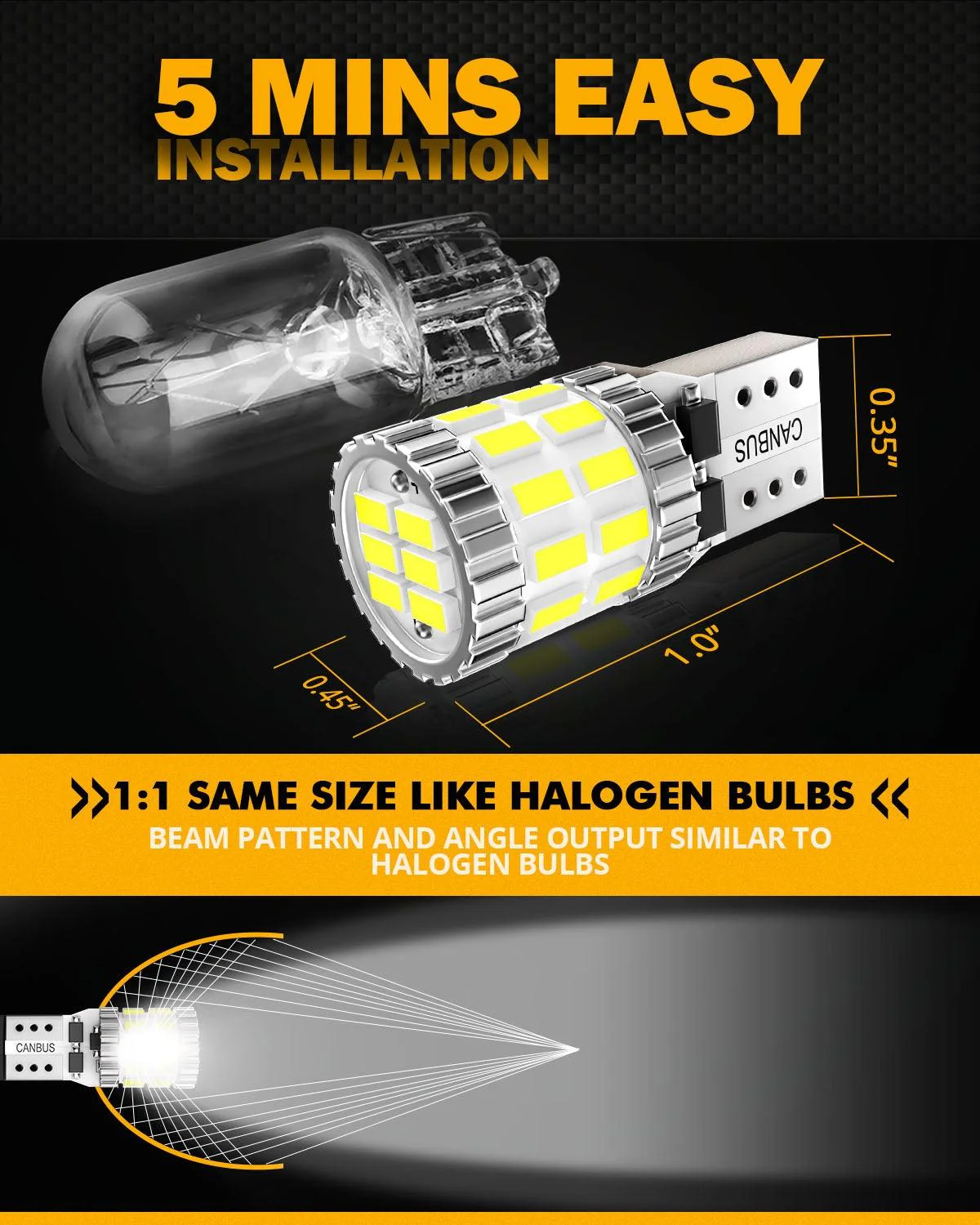 168 2825 W5W T10 LED License Plate/Side Marker/Interior Light Bulbs 3W 400% Brighter Canbus Error Free White B1 Series | 10 Bulbs - Image 7