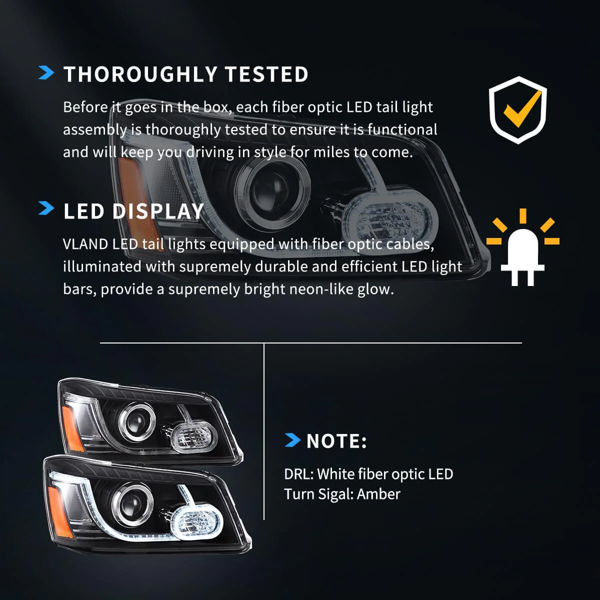 LED Headlight Assembly Dual Beam Projector Black For 2004-2007 Toyota Highlander 1th Gen (XU20) Facelift - Image 6