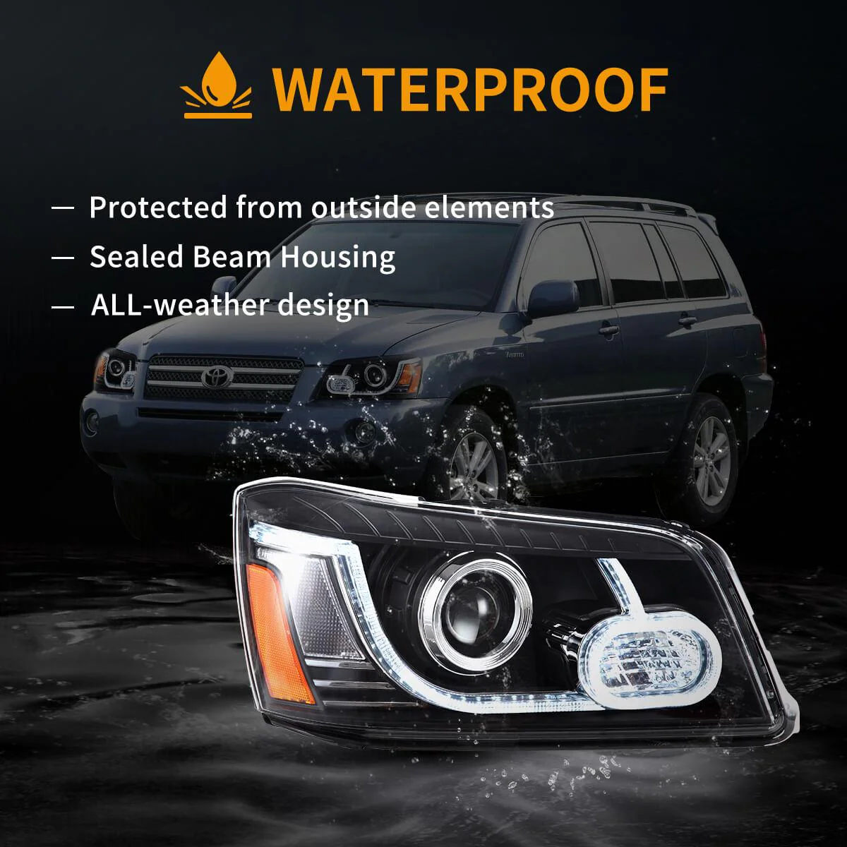 LED Headlight Assembly Dual Beam Projector Black For 2004-2007 Toyota Highlander 1th Gen (XU20) Facelift - Image 7