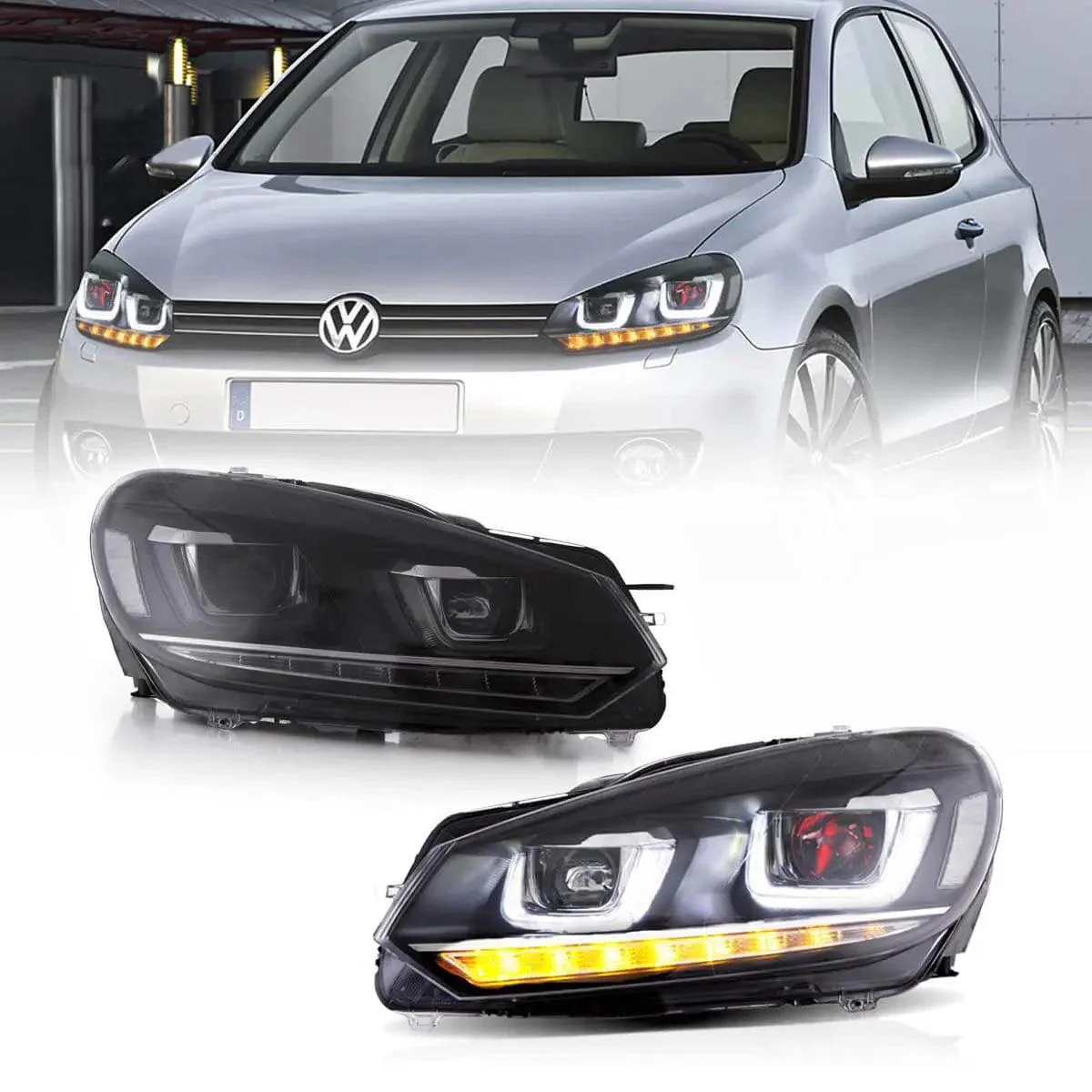 LED Headlight Assembly Dual Beam Projector with Demon Eyes Black For 2008-2014 Volkswagen Golf 6th Gen (Mk6/A6 Typ 5K) - Image 11