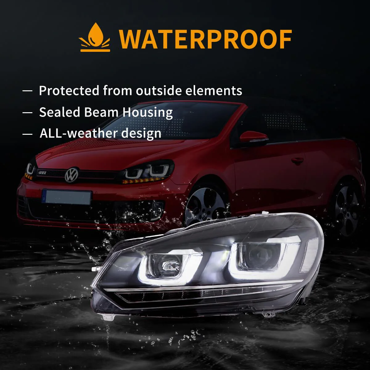 LED Headlight Assembly Dual Beam Projector with Demon Eyes Black For 2008-2014 Volkswagen Golf 6th Gen (Mk6/A6 Typ 5K) - Image 8