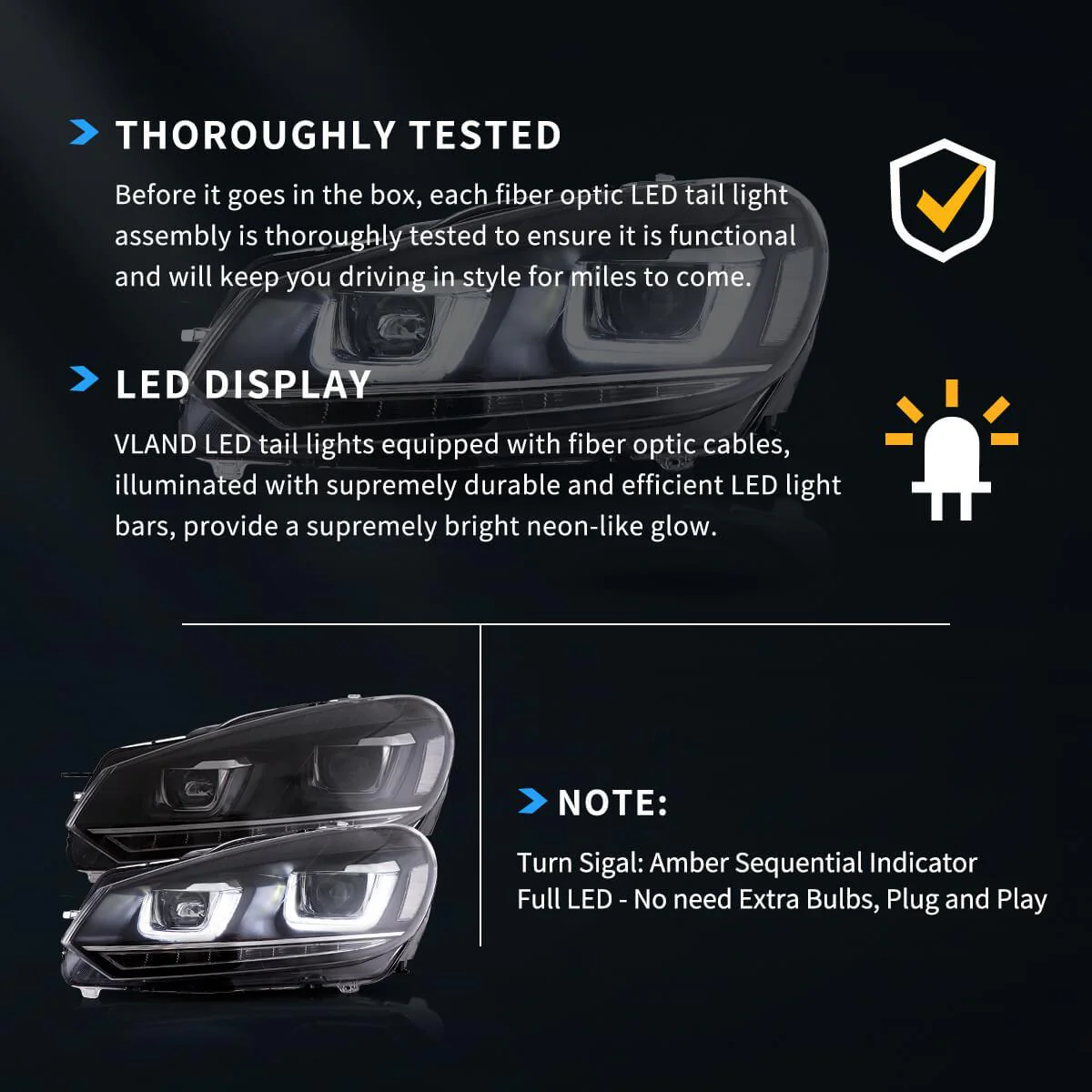 LED Headlight Assembly Dual Beam Projector with Demon Eyes Black For 2008-2014 Volkswagen Golf 6th Gen (Mk6/A6 Typ 5K) - Image 9