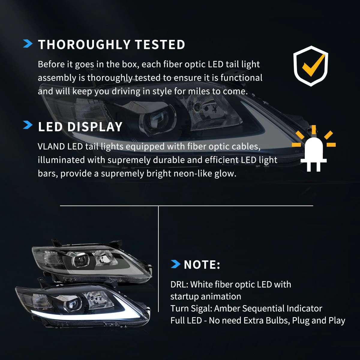 LED Headlight Assembly Projector For 2010-2011 Toyota Camry 6th Gen XV40 Facelift Regular Models Sedan - Image 9