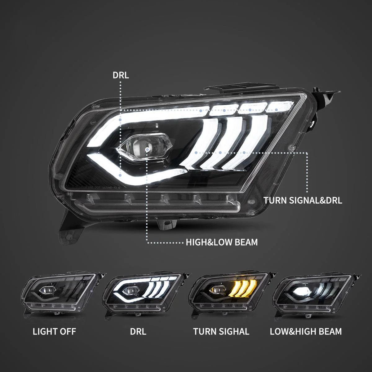 DOP APPROVED LED Headlight Assembly Dual Beam Projector Black For 2010-2014 Ford Mustang 5th Gen Facelifted - Image 3