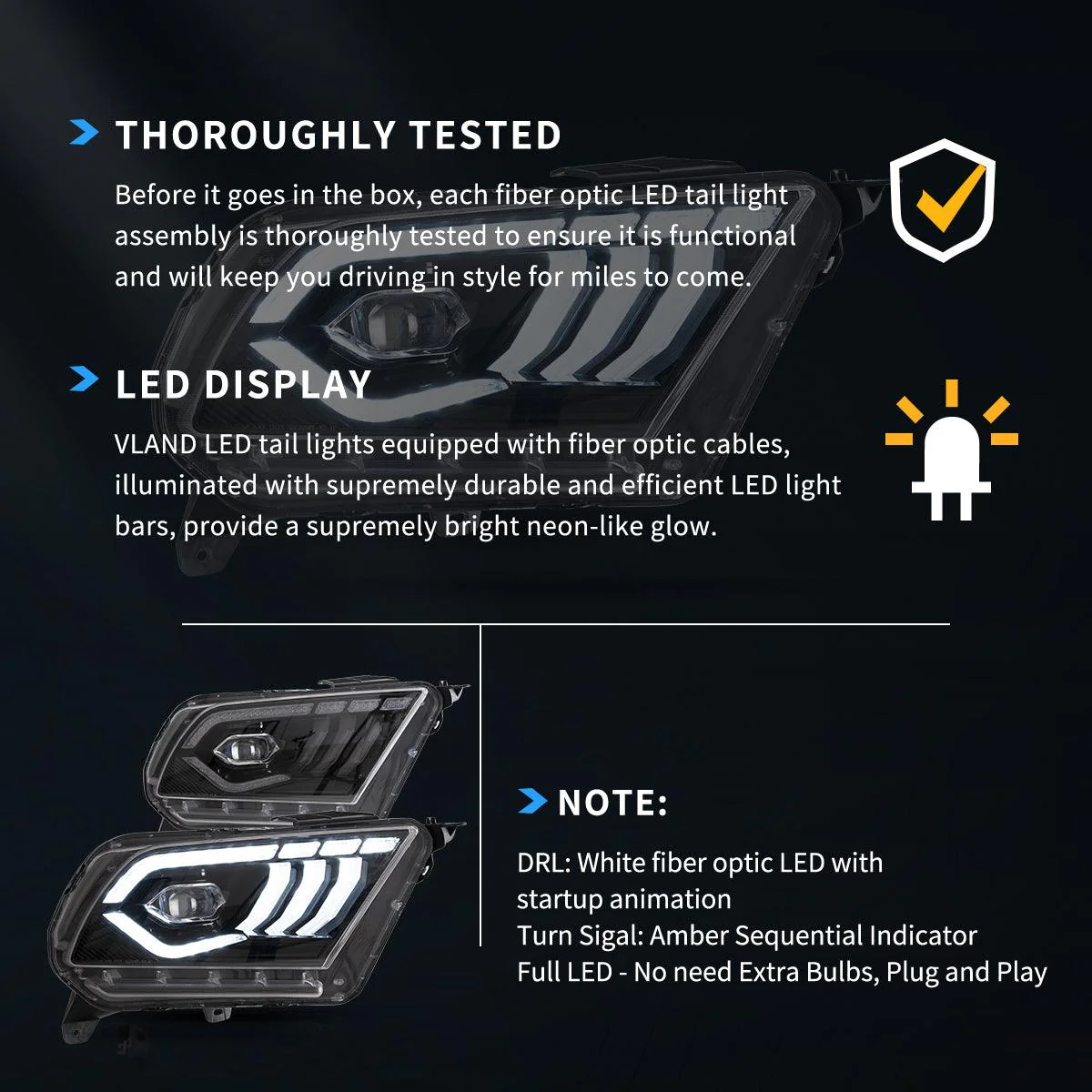 DOP APPROVED LED Headlight Assembly Dual Beam Projector Black For 2010-2014 Ford Mustang 5th Gen Facelifted - Image 8