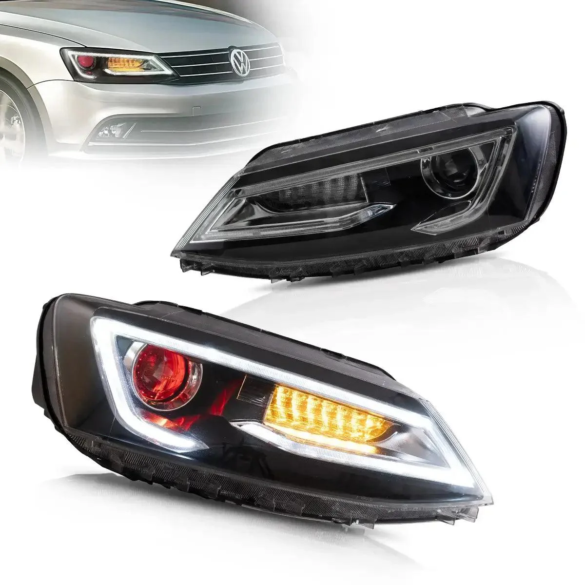 LED Headlight Assembly Dual Beam Projector Black For 2010-2018 Volkswagen Jetta - Image 11