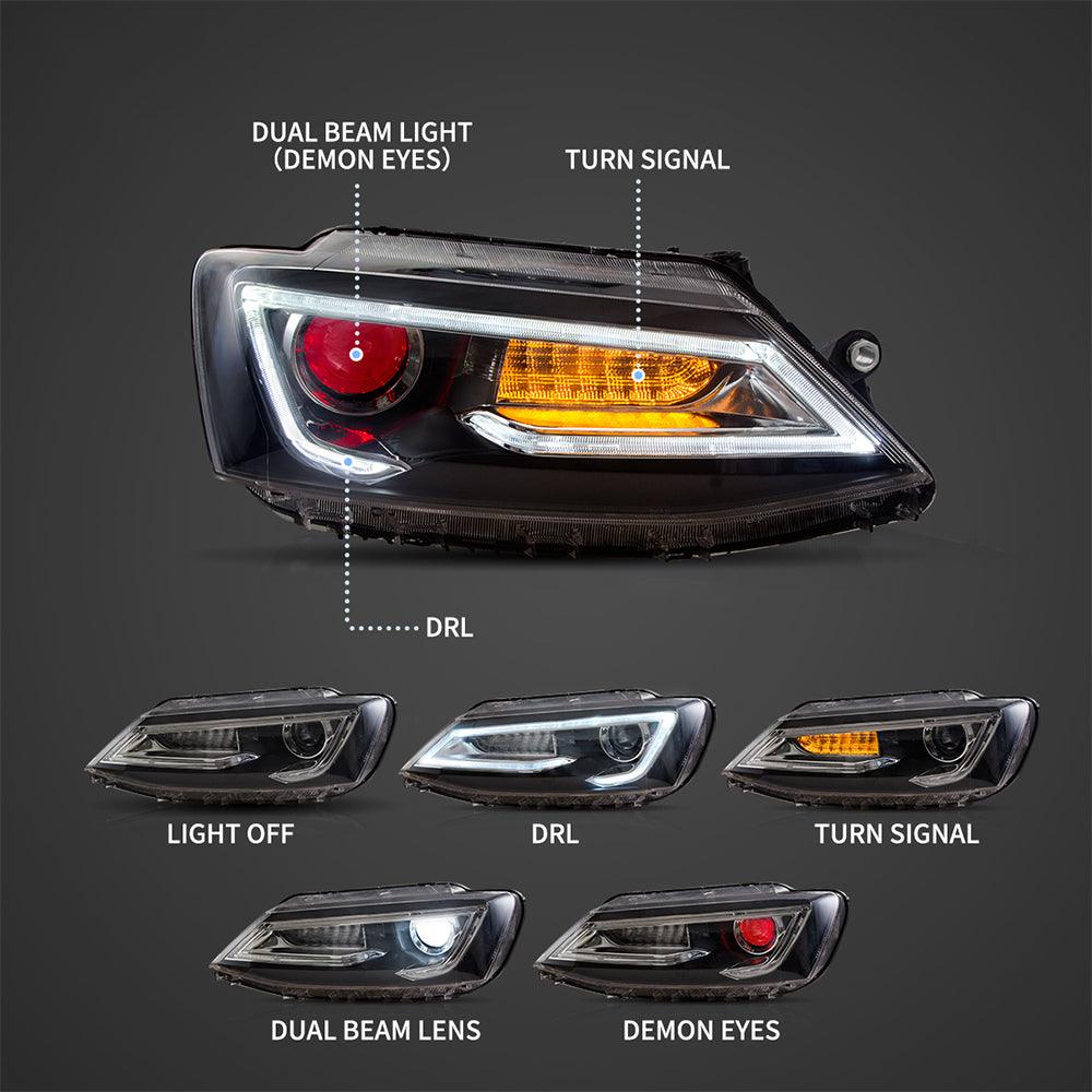 LED Headlight Assembly Dual Beam Projector Black For 2010-2018 Volkswagen Jetta - Image 3