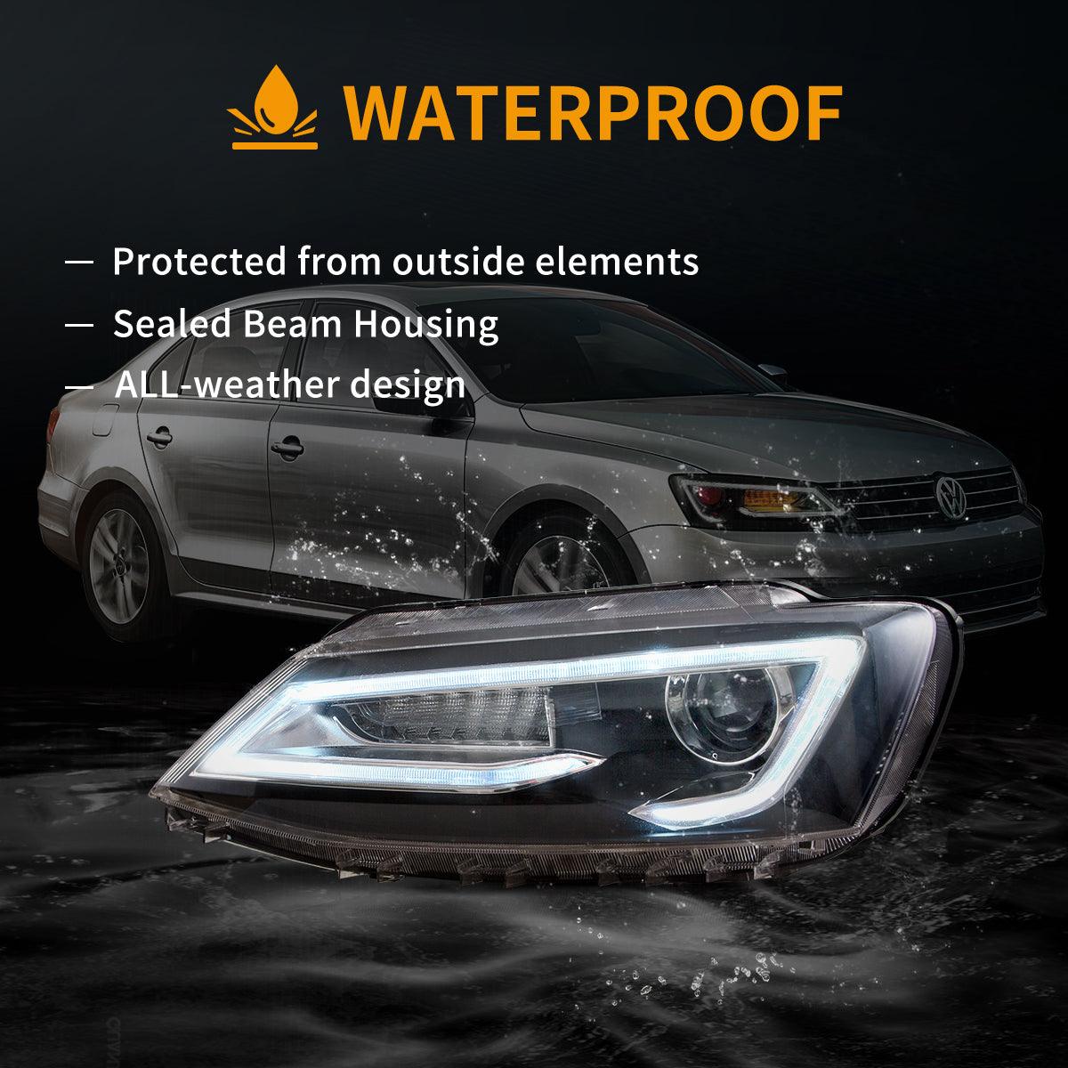 LED Headlight Assembly Dual Beam Projector Black For 2010-2018 Volkswagen Jetta - Image 8