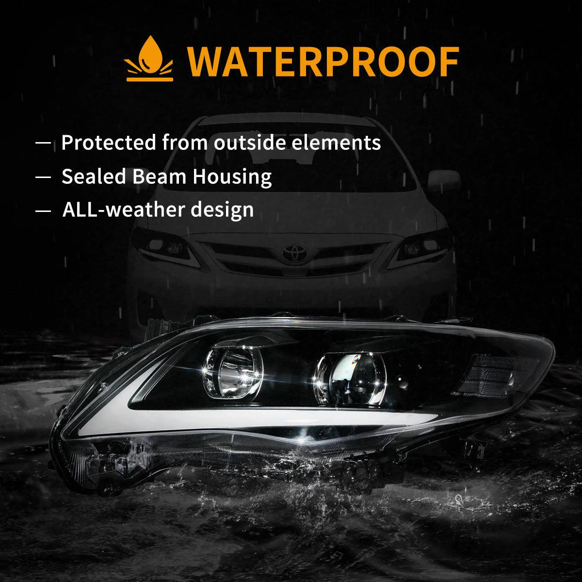 LED Headlight Assembly Projector Black For 2011-2013 Toyota Corolla 10th Gen (E140 Wide-Body) Facelift - Image 8