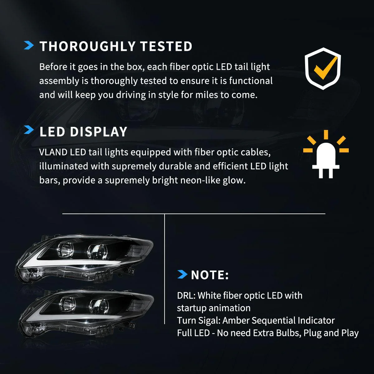 LED Headlight Assembly Projector Black For 2011-2013 Toyota Corolla 10th Gen (E140 Wide-Body) Facelift - Image 9