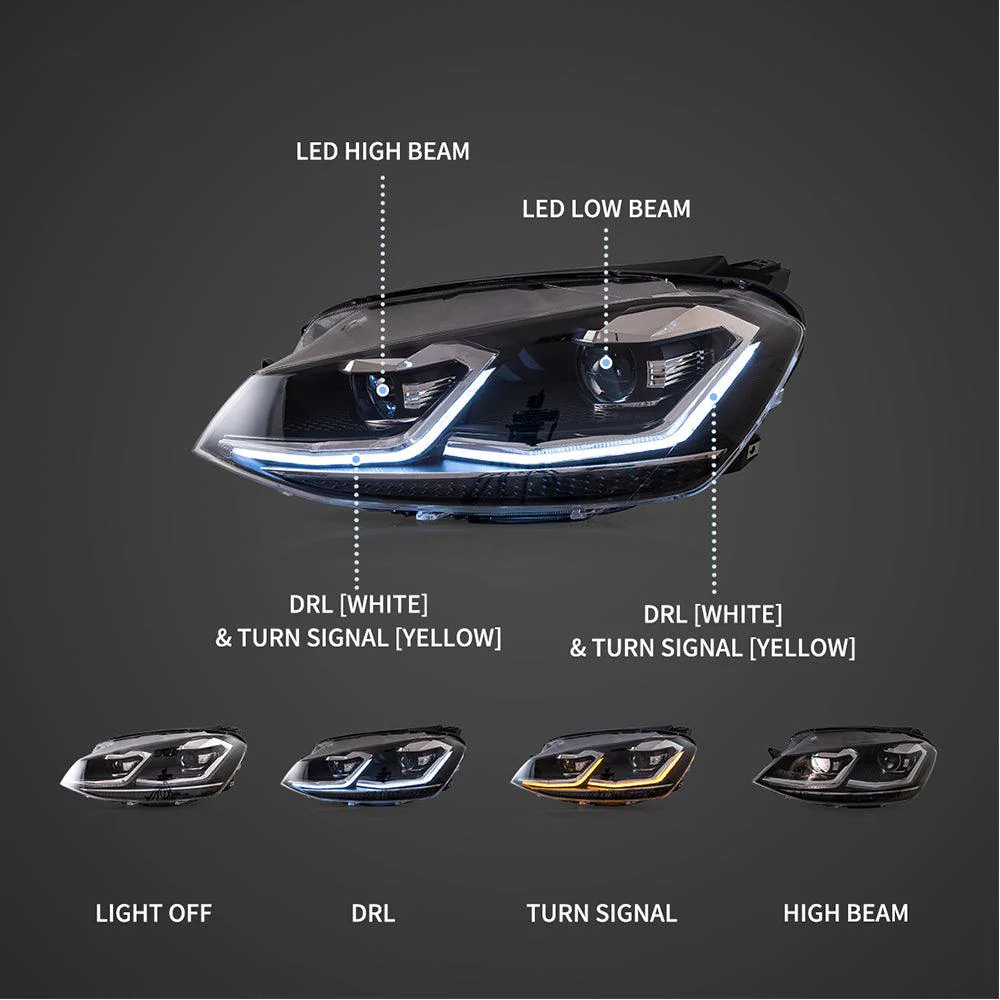 LED Headlight Assembly Projector Black For 2012-2017 Volkswagen Golf 7th Gen (Mk7, Typ 5G) - Image 3
