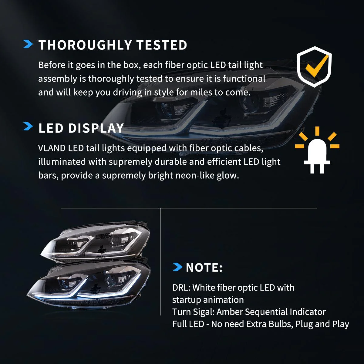 LED Headlight Assembly Projector Black For 2012-2017 Volkswagen Golf 7th Gen (Mk7, Typ 5G) - Image 8