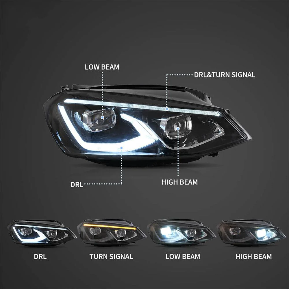 LED Headlight Assembly HID Dual Beam Projector Black For 2014-2017 Volkswagen Golf 7th Gen (Mk7, Typ 5G) Hatchback - Image 4