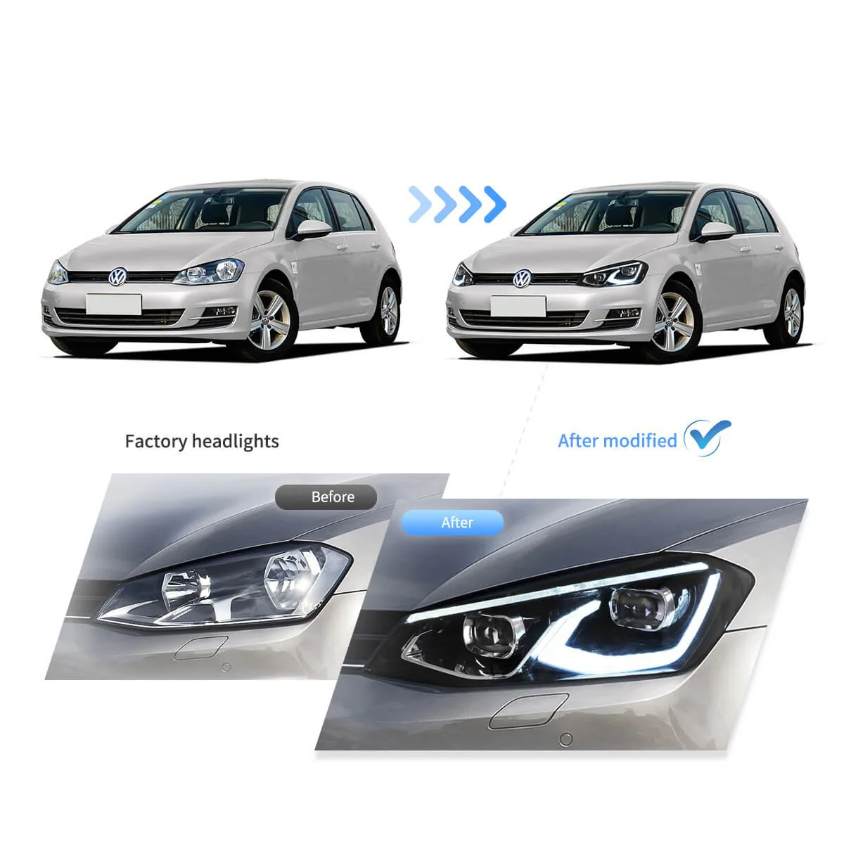 LED Headlight Assembly HID Dual Beam Projector Black For 2014-2017 Volkswagen Golf 7th Gen (Mk7, Typ 5G) Hatchback - Image 7