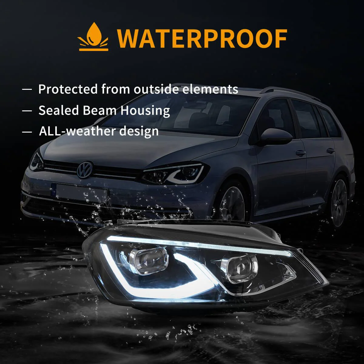 LED Headlight Assembly HID Dual Beam Projector Black For 2014-2017 Volkswagen Golf 7th Gen (Mk7, Typ 5G) Hatchback - Image 8