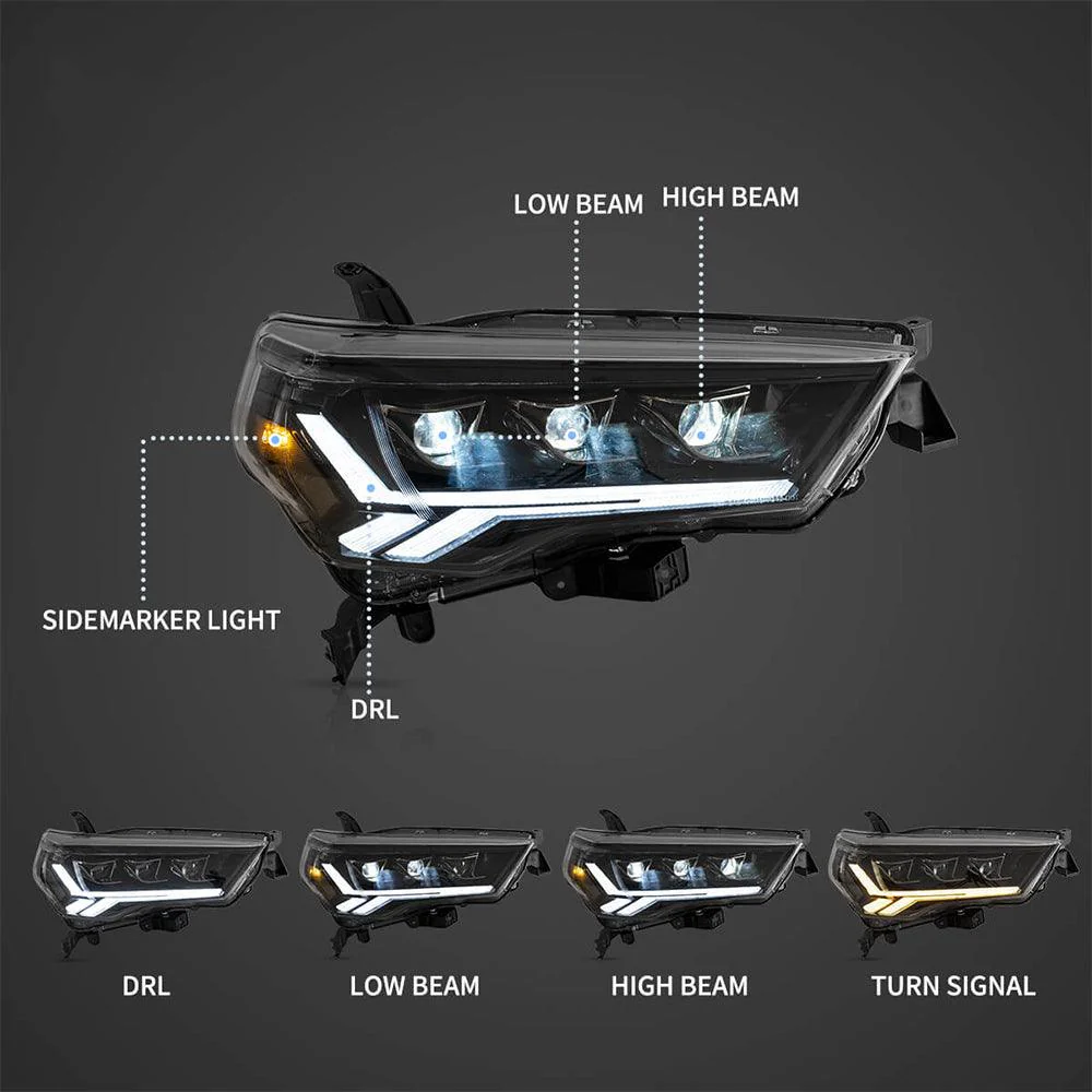 LED Headlight Assembly Matrix Projector Black For 2014-2022 Toyota 4Runner 5th Gen (N280) - Image 4