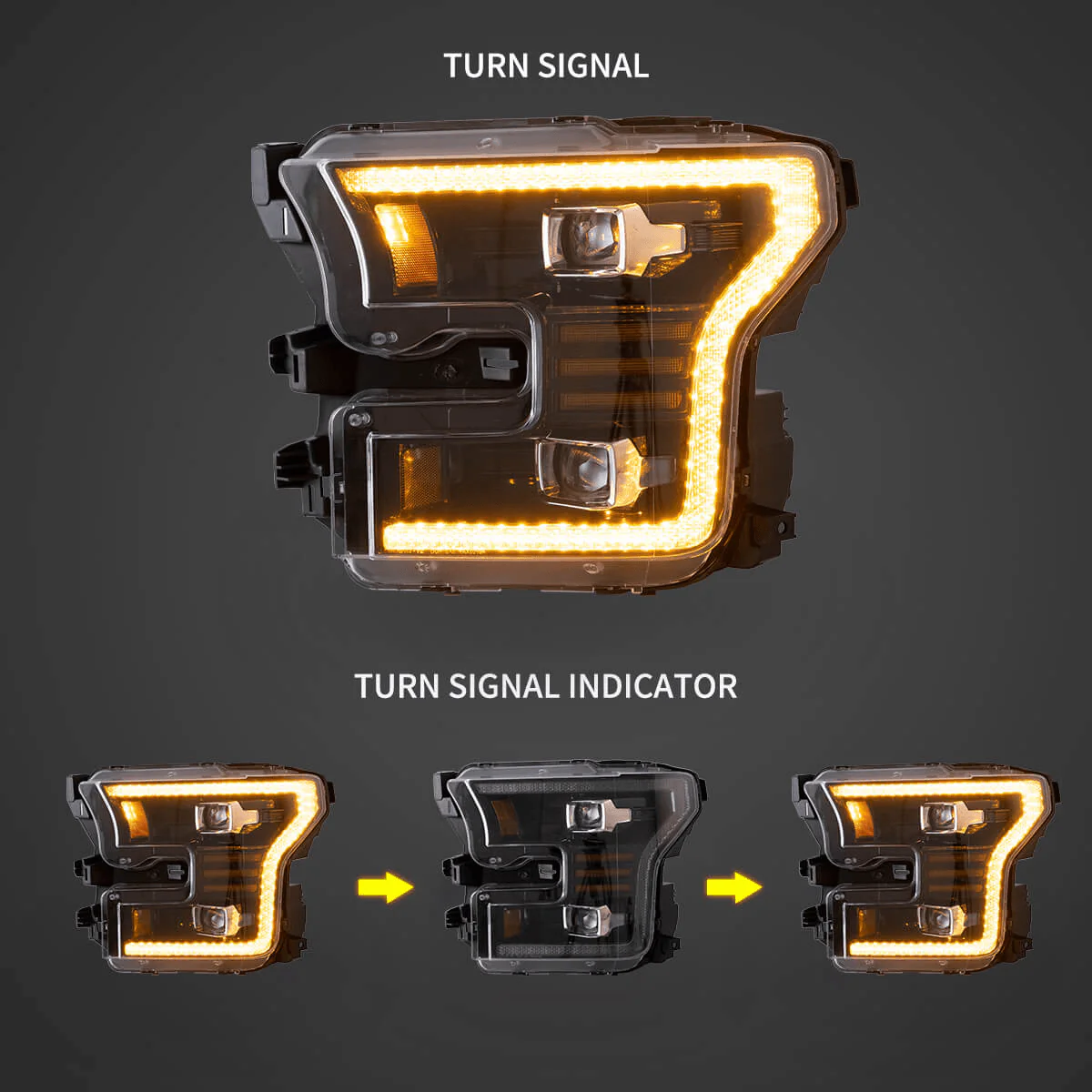 LED Headlight Assembly Dual Beam Projector Black For 2015-2017 Ford F150 (Fit Factory Halogen Version Only) - Image 3