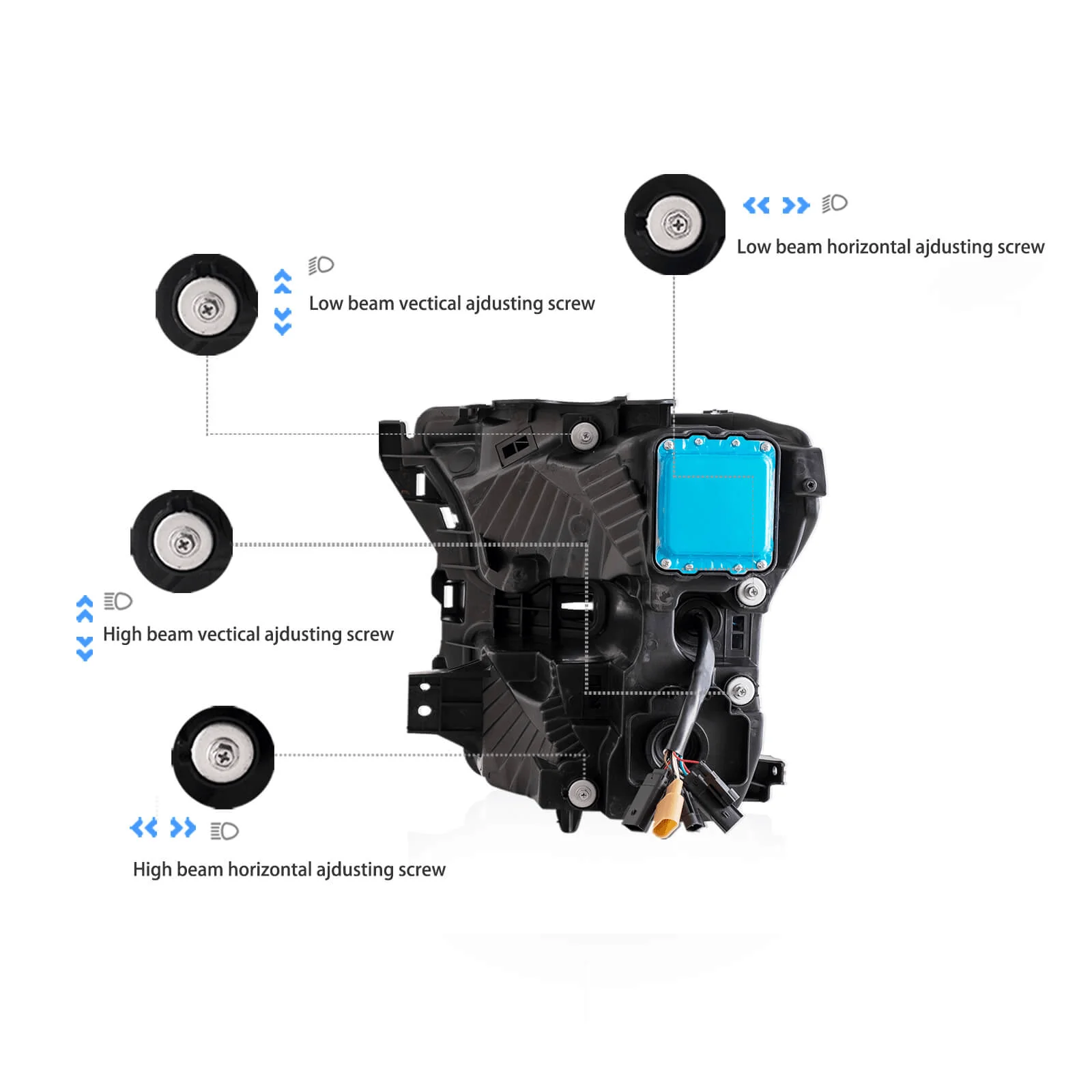 LED Headlight Assembly Dual Beam Projector Black For 2015-2017 Ford F150 (Fit Factory Halogen Version Only) - Image 6