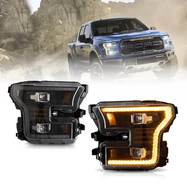 LED Headlight Assembly Dual Beam Projector Black For 2015-2017 Ford F150 (Fit Factory Halogen Version Only) - Image 9