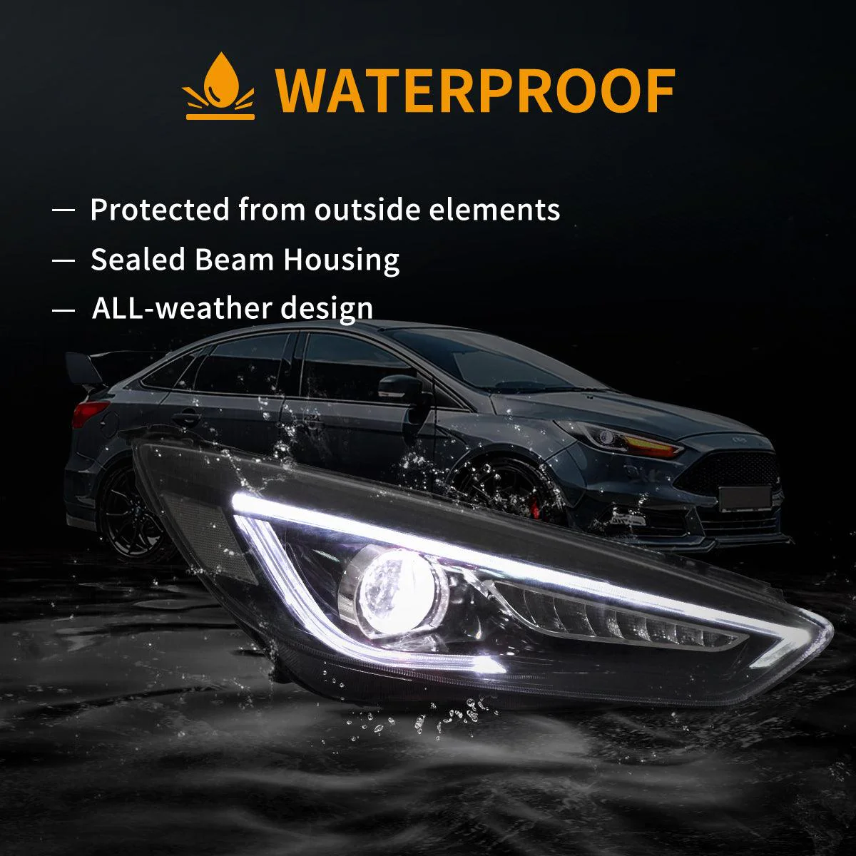 LED Headlight Assembly Dual Beam Projector Black For 2015-2018 Ford Focus 3th Gen Mark III Facelift - Image 12