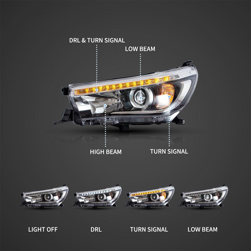 LED Headlight Assembly Dual Beam Projector Black For 2015-2020 Toyota Hilux SR5 8th Gens (GUN125, GUN126R) Pre-Facelift - Image 3