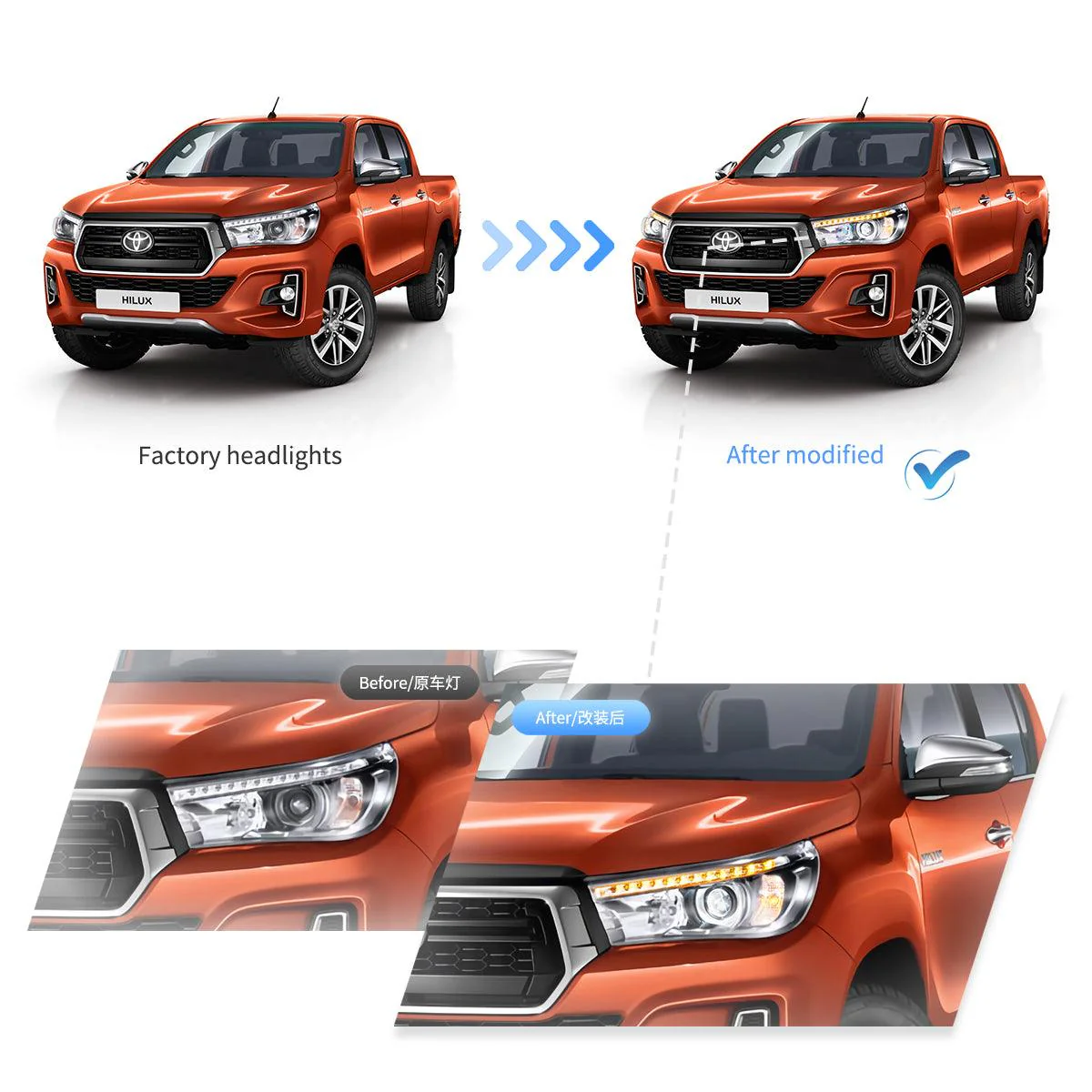 LED Headlight Assembly Dual Beam Projector Black For 2015-2020 Toyota Hilux SR5 8th Gens (GUN125, GUN126R) Pre-Facelift - Image 6