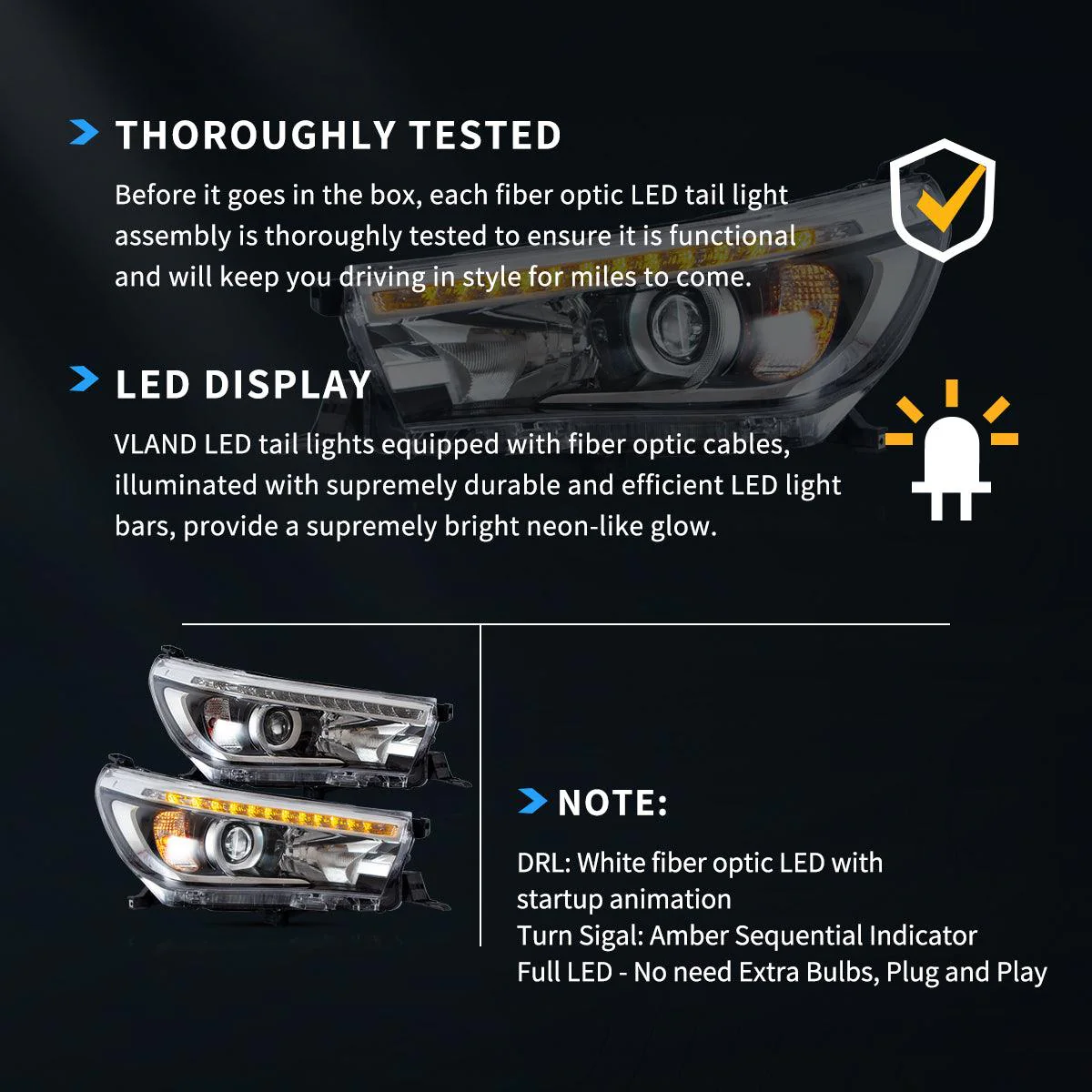 LED Headlight Assembly Dual Beam Projector Black For 2015-2020 Toyota Hilux SR5 8th Gens (GUN125, GUN126R) Pre-Facelift - Image 8