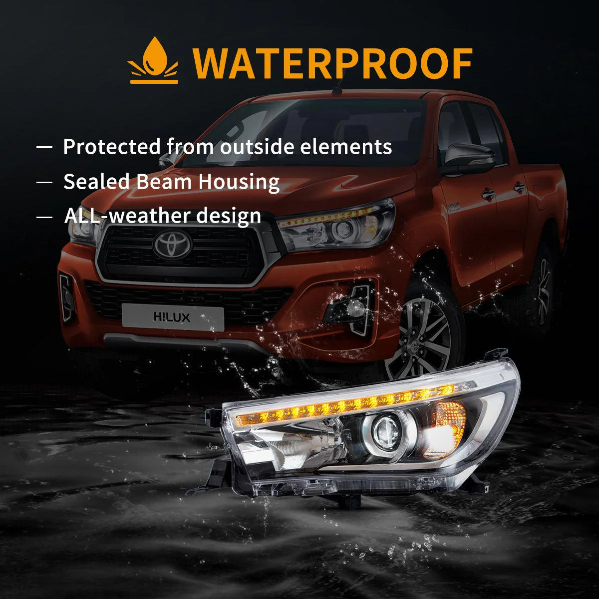 LED Headlight Assembly Dual Beam Projector Black For 2015-2020 Toyota Hilux SR5 8th Gens (GUN125, GUN126R) Pre-Facelift - Image 9