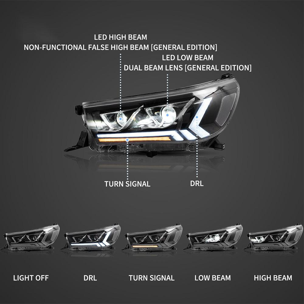 LED Headlight Assembly 2nd Dual Beam Projector Black For 2015-2020 Toyota Hilux SR5 8th Gens (GUN125, GUN126R) Pre-Facelift - Image 3