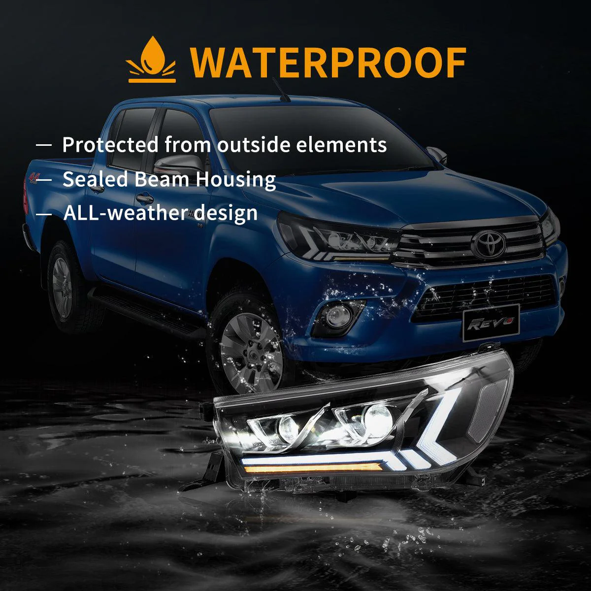 LED Headlight Assembly 2nd Dual Beam Projector Black For 2015-2020 Toyota Hilux SR5 8th Gens (GUN125, GUN126R) Pre-Facelift - Image 8