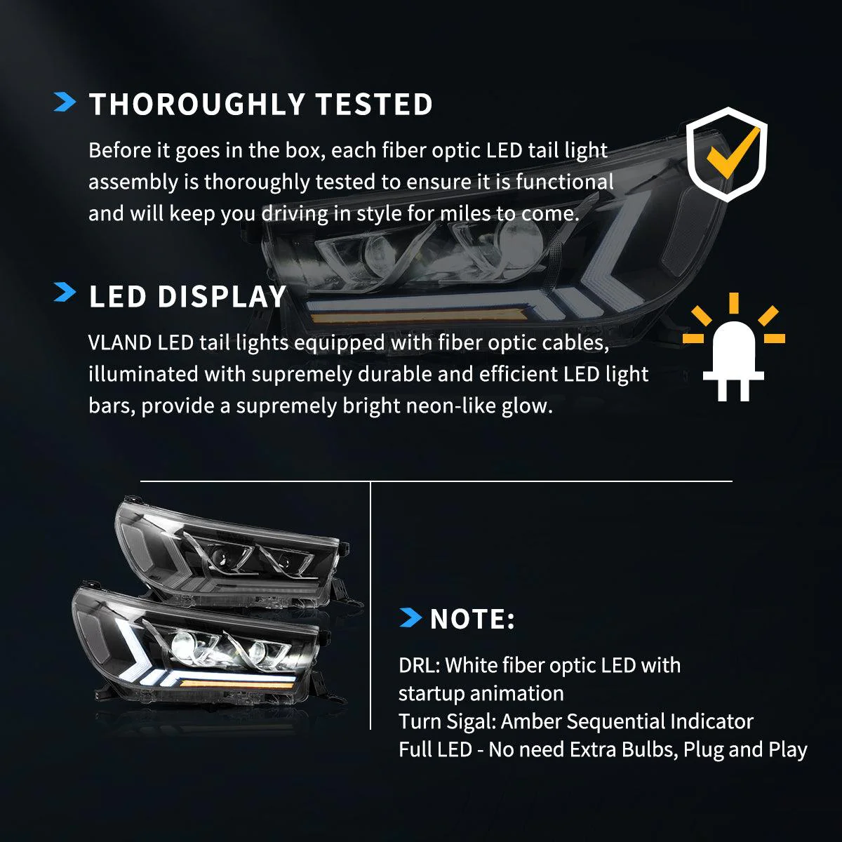 LED Headlight Assembly 2nd Dual Beam Projector Black For 2015-2020 Toyota Hilux SR5 8th Gens (GUN125, GUN126R) Pre-Facelift - Image 9