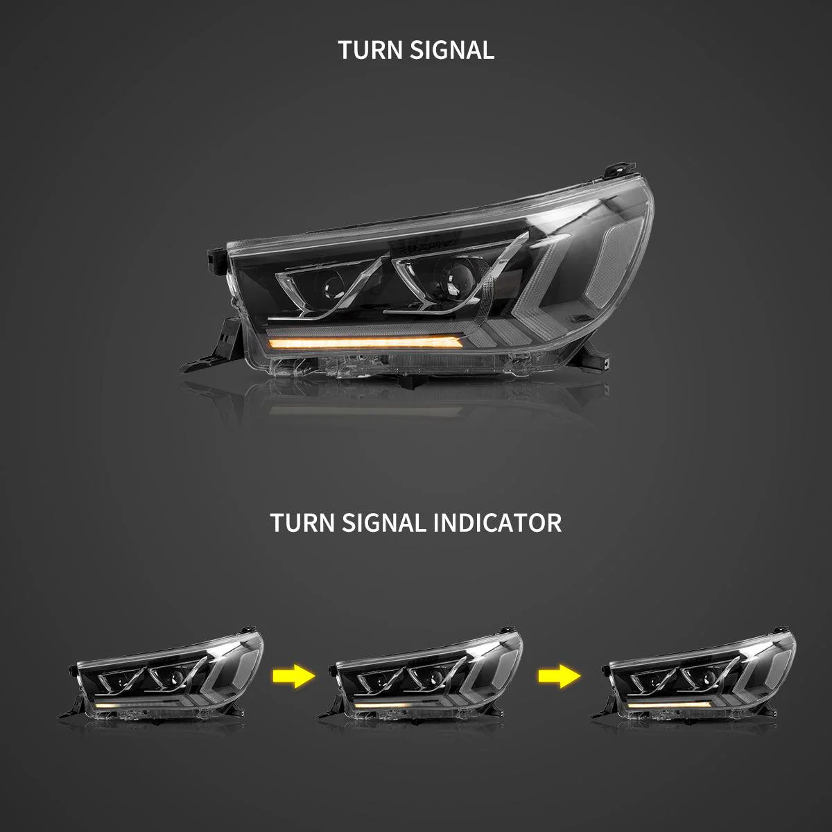LED Headlight Assembly Dual Beam Projector Black For 2015-2020 Toyota Hilux SR5 8th Gens (GUN125, GUN126R) Pre-Facelift - Image 4