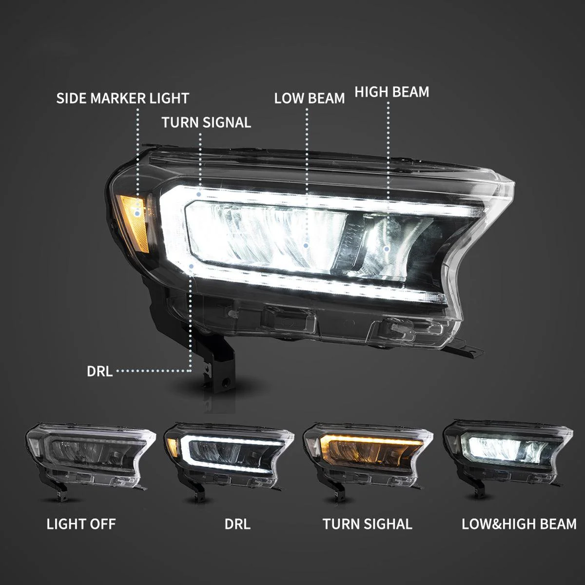 LED Headlight Assembly Matrix Projector Black For 2016-2021 Ford Ranger 3th Gen P375 [Inrternational Types] Facelift - Image 5