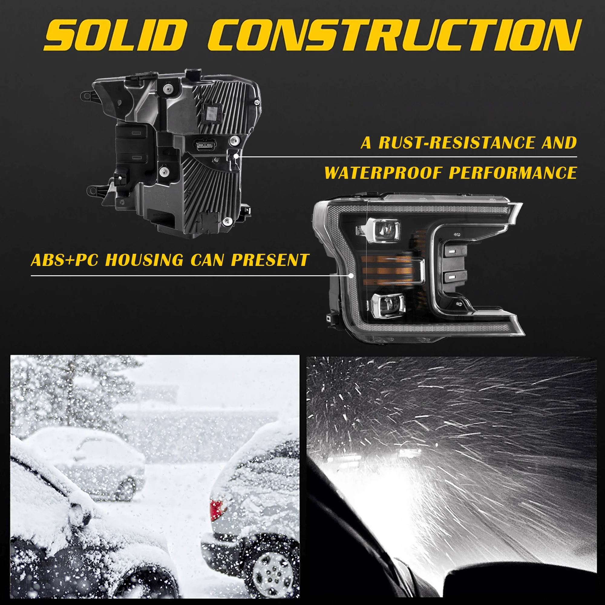 LED Headlight Assembly Dual Beam Projector Black For 2018-2020 Ford F150 13th Gen - Image 7