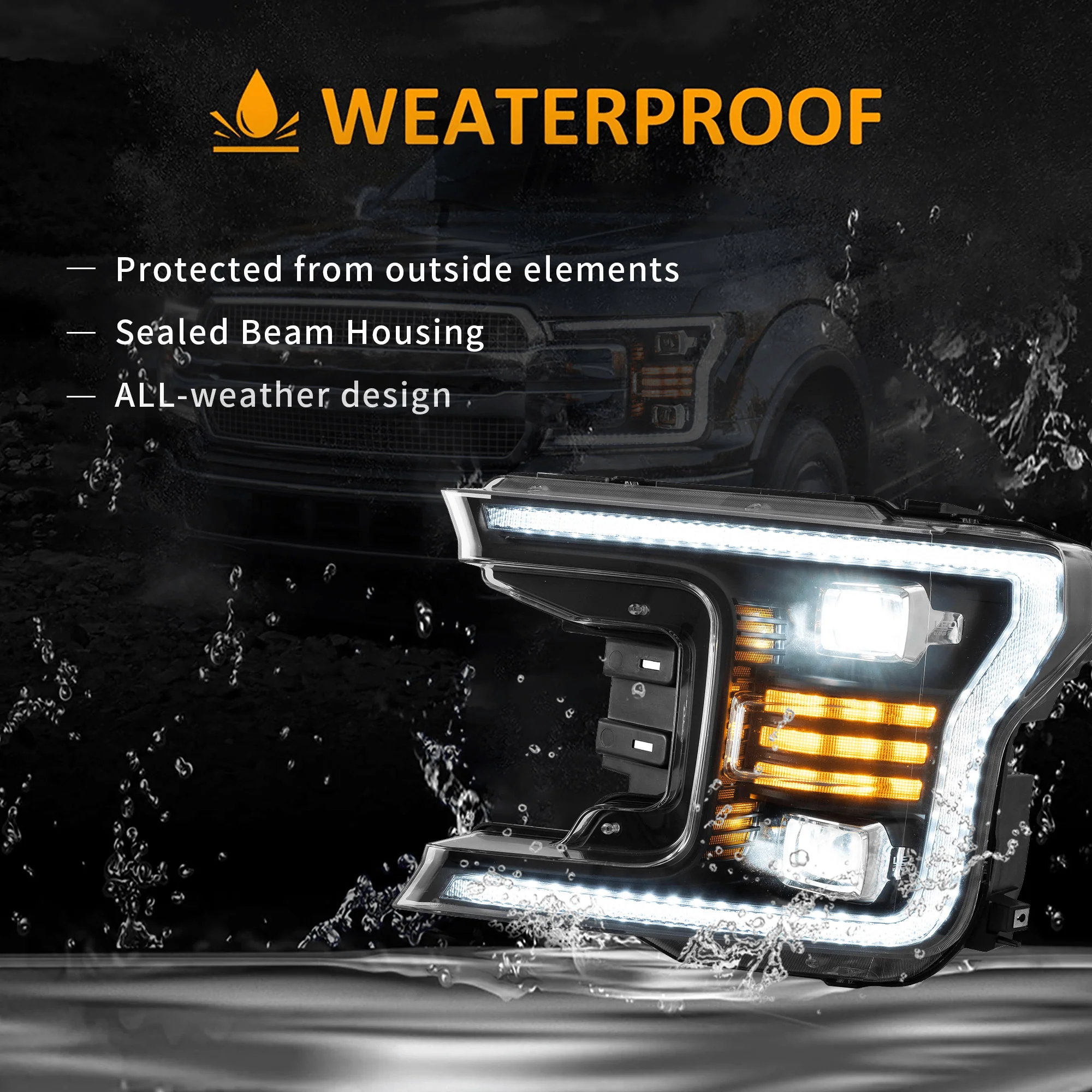 LED Headlight Assembly Dual Beam Projector Black For 2018-2020 Ford F150 13th Gen - Image 8