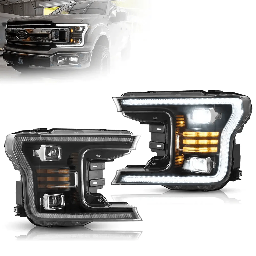 LED Headlight Assembly Dual Beam Projector Black For 2018-2020 Ford F150 13th Gen - Image 9