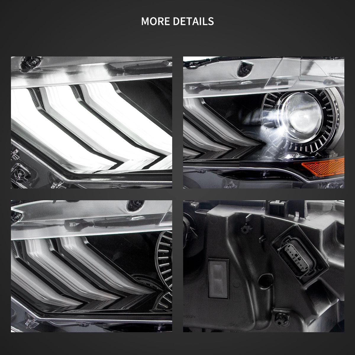 LED Headlight Assembly Dual Beam Projector Black For 2018-2024 Ford Mustang 6th Gen Facelifted - Image 4