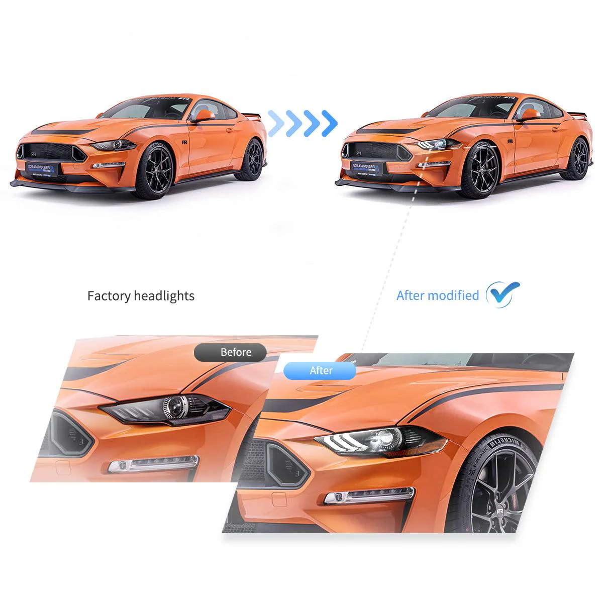 LED Headlight Assembly Dual Beam Projector Black For 2018-2024 Ford Mustang 6th Gen Facelifted - Image 5