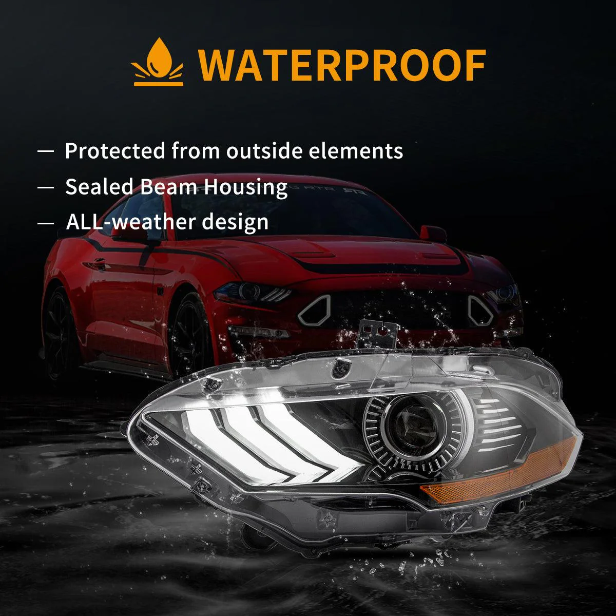 LED Headlight Assembly Dual Beam Projector Black For 2018-2024 Ford Mustang 6th Gen Facelifted - Image 7