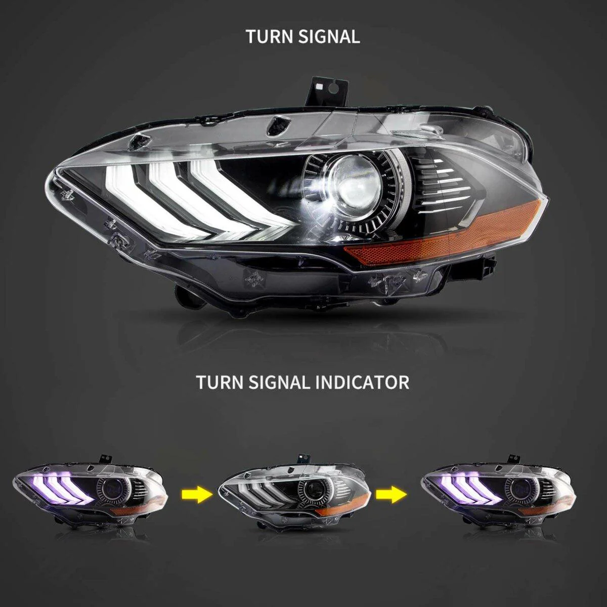 LED Headlight Assembly RGB Dual Beam Projector For 2018-up Ford Mustang 6th Gen Black - Image 3