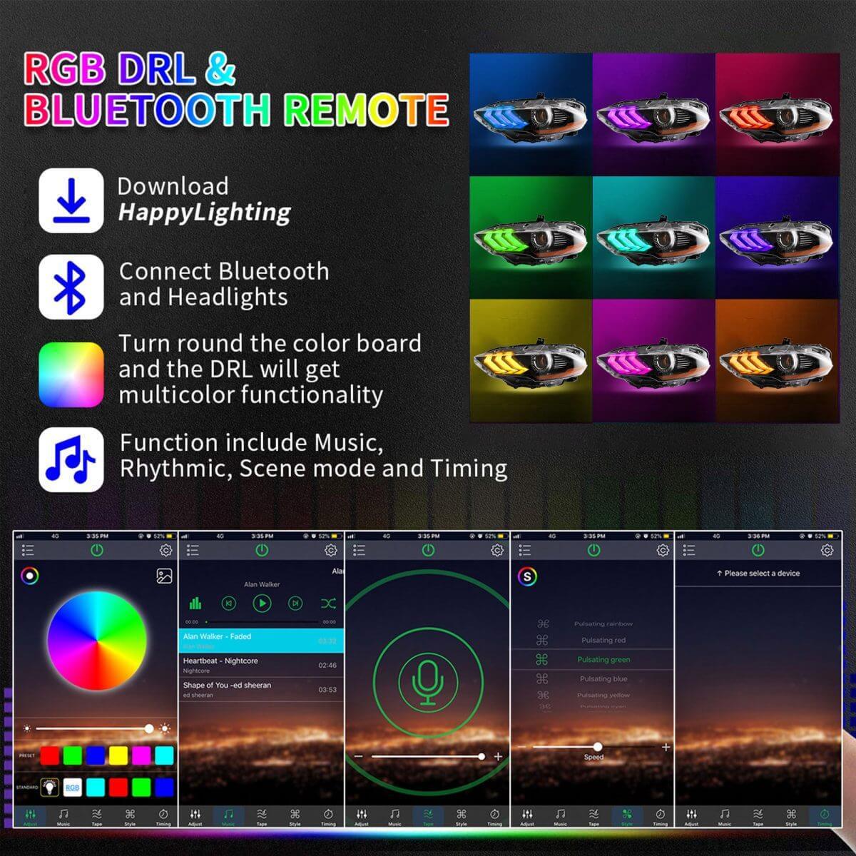 LED Headlight Assembly RGB Dual Beam Projector For 2018-up Ford Mustang 6th Gen Black - Image 7