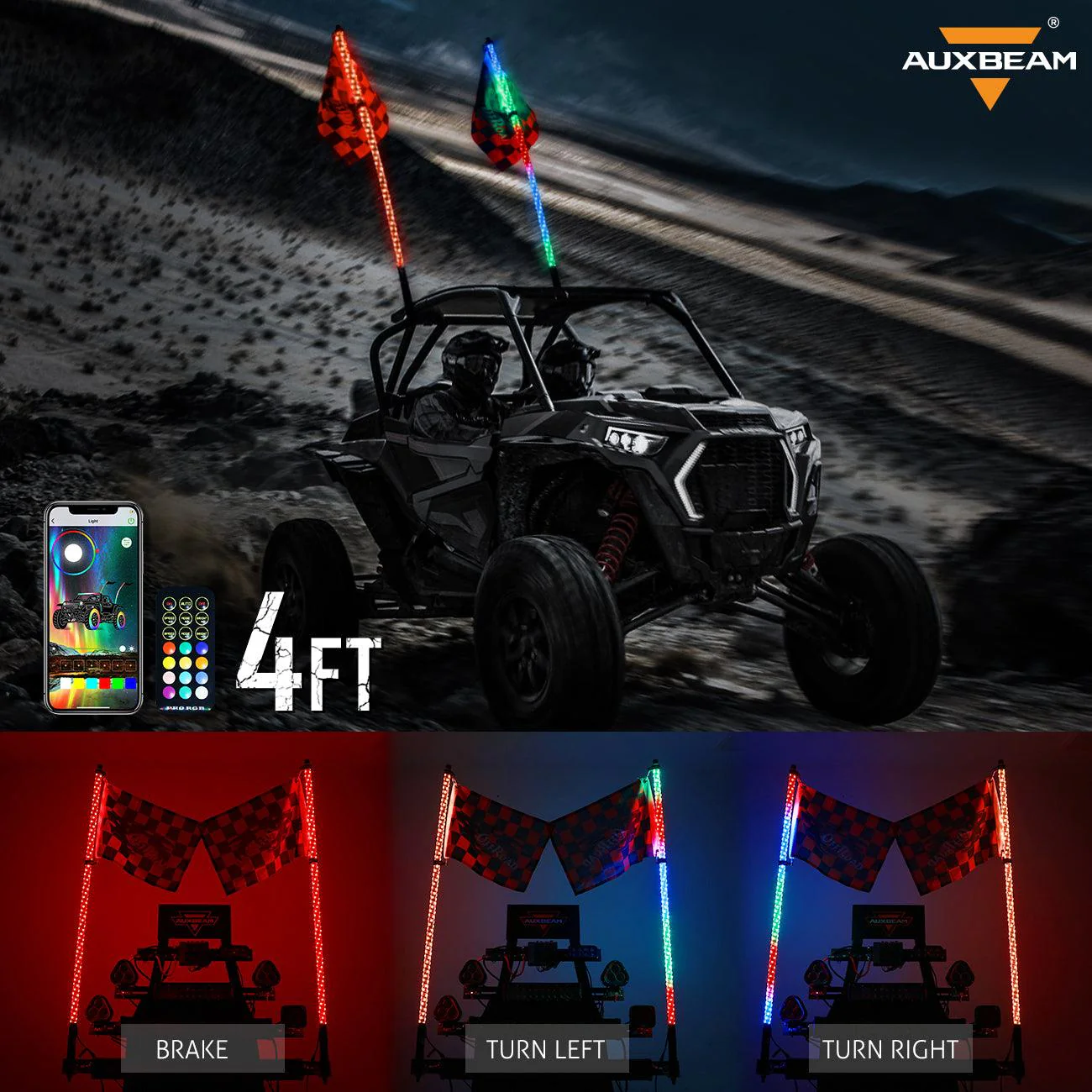 3FT/4FT LED RGB Whip Lights & Rear Pillar Flagpole Light Brackets Combo for Can-Am Maverick X3 2017 2018 2019 2020 2021 - Image 21