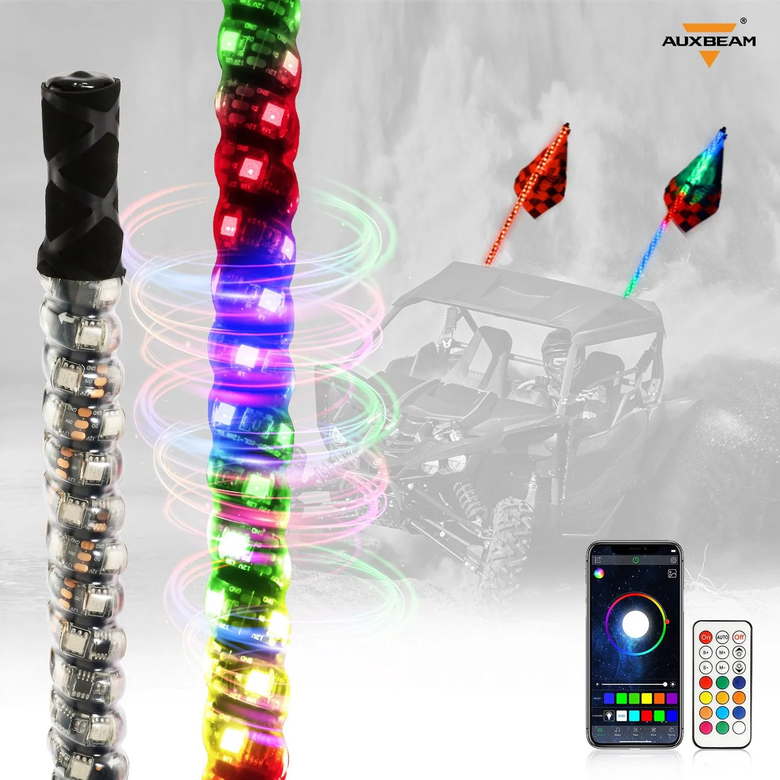 (2pcs/set) 3FT/4FT LED RGB Whip Lights with Turn Signal & Brake Light, Bluetooth APP/ Remote Control - Image 21