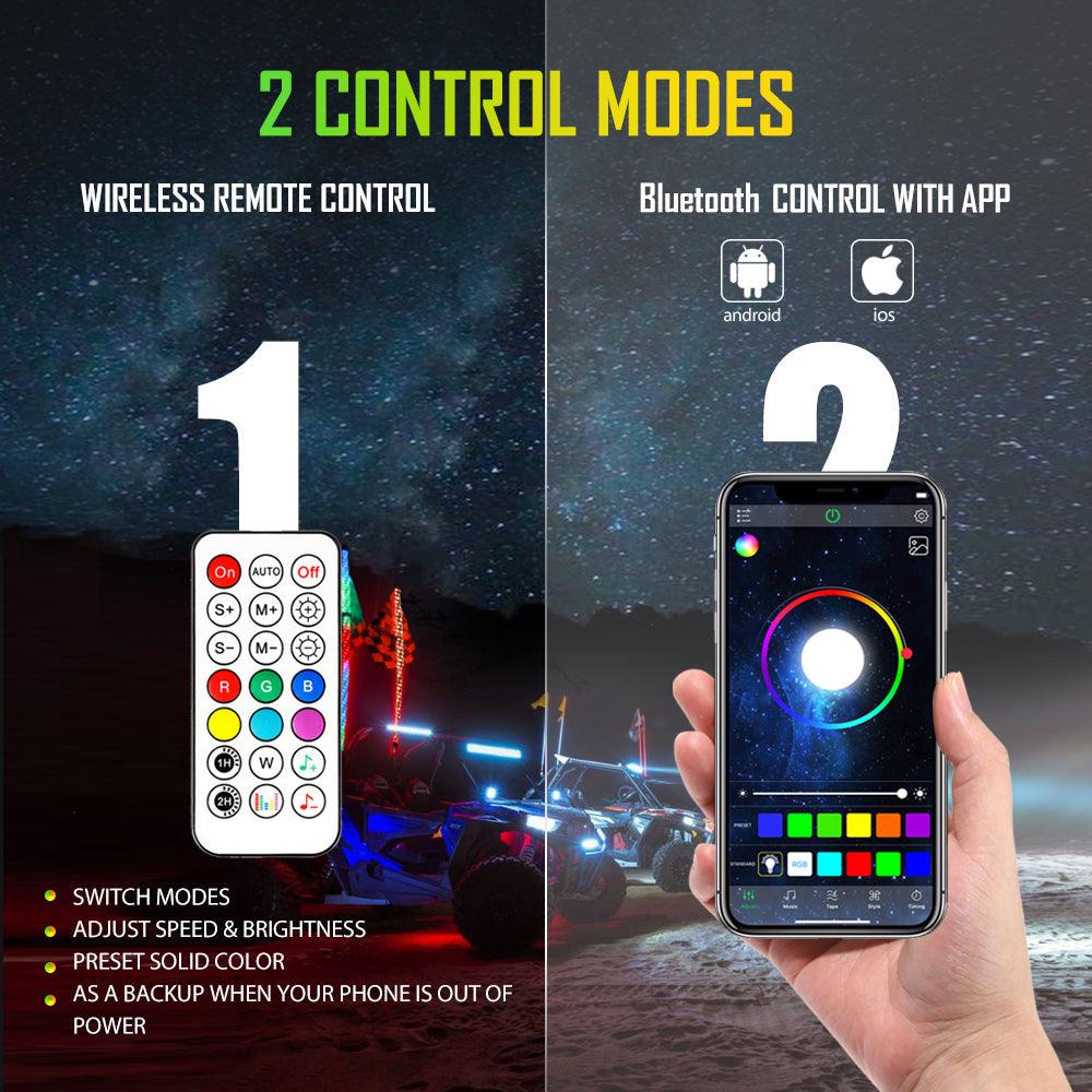 (2pcs/set) 3FT/4FT LED RGB Whip Lights with Turn Signal & Brake Light, Bluetooth APP/ Remote Control - Image 3