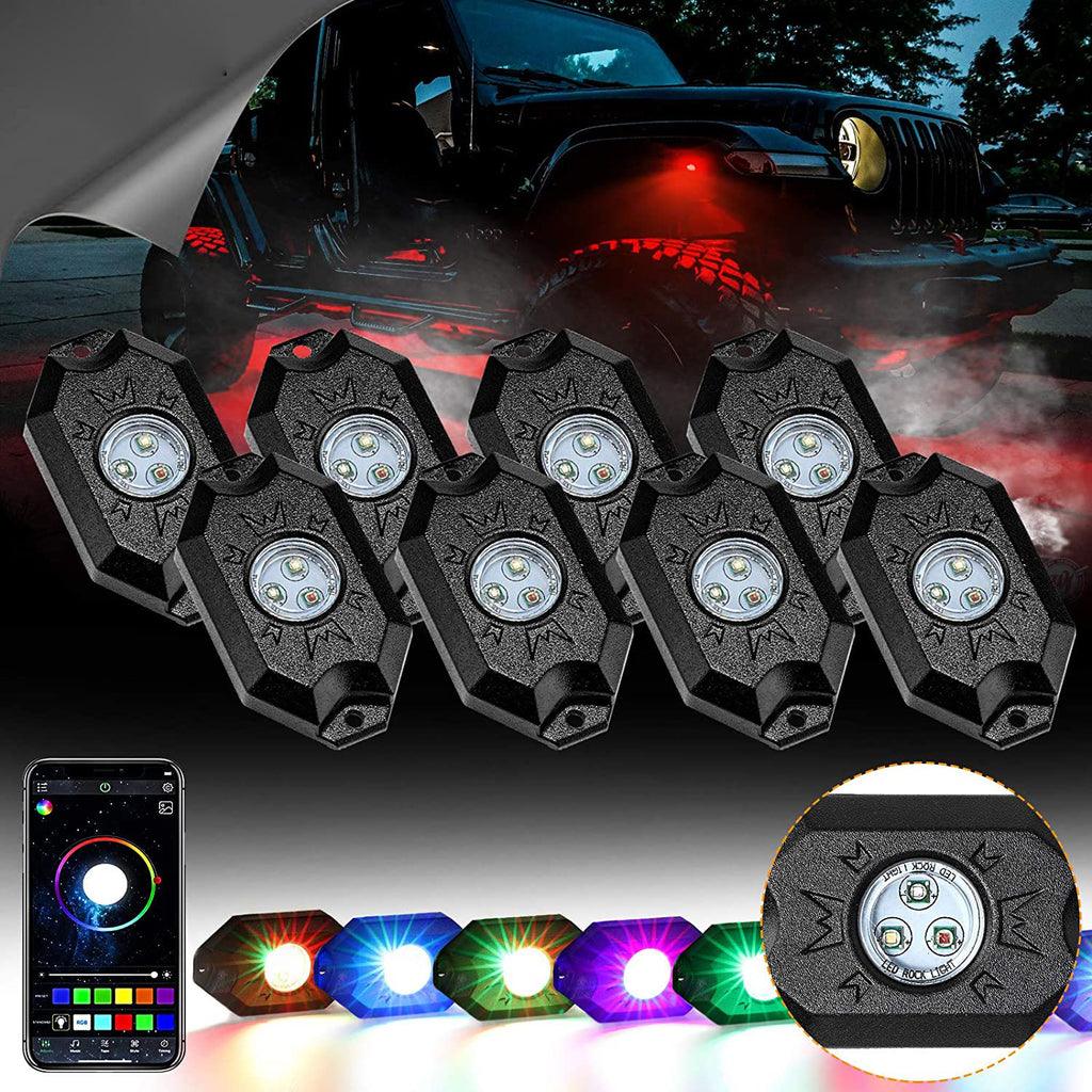 2Pcs 3FT RGB LED Whip Lights with Turn Signal & Brake Light + RGB LED Rock Lights Set with Bluetooth Controlled - Image 24