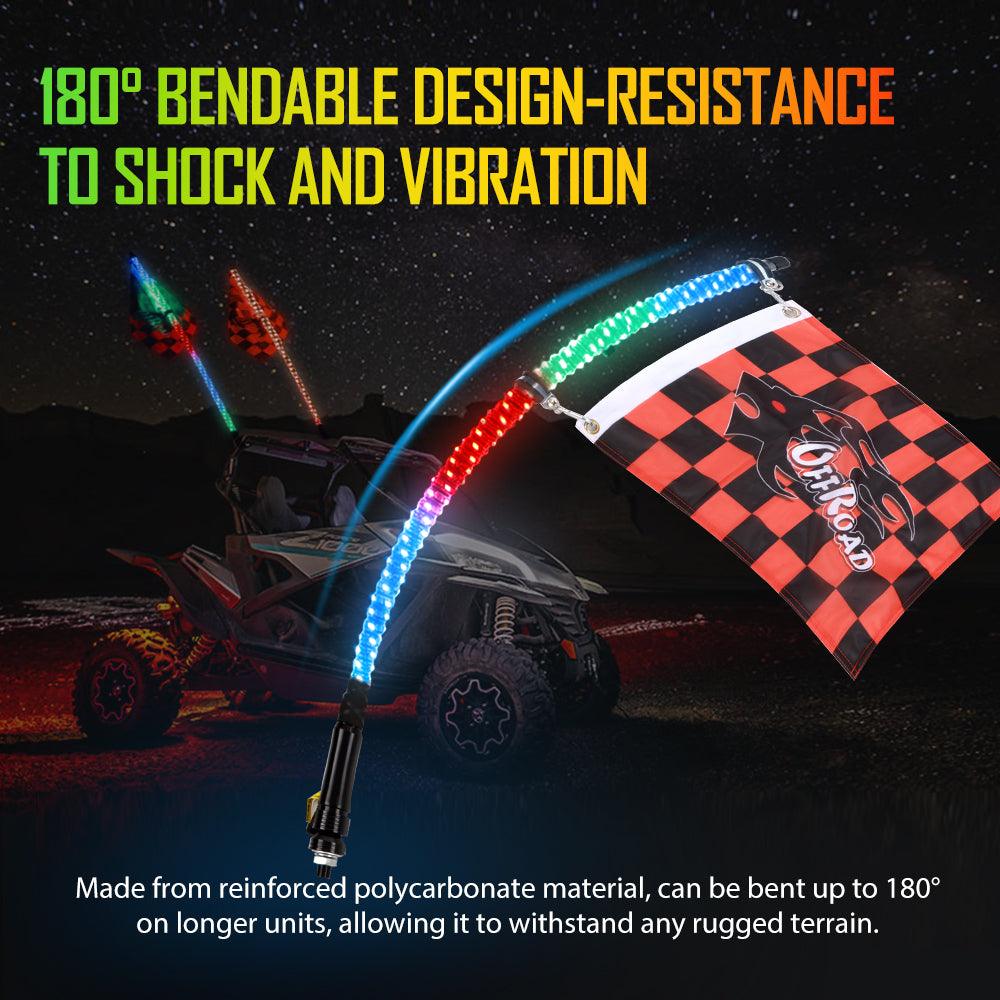 2Pcs 3FT RGB LED Whip Lights with Turn Signal & Brake Light + RGB LED Rock Lights Set with Bluetooth Controlled - Image 4