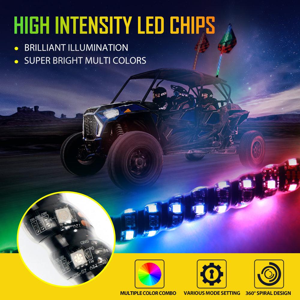 2Pcs 3FT RGB LED Whip Lights with Turn Signal & Brake Light + RGB LED Rock Lights Set with Bluetooth Controlled - Image 5