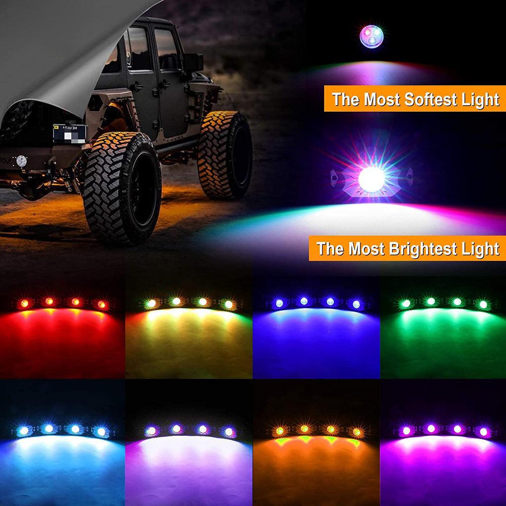 2Pcs 3FT RGB LED Whip Lights with Turn Signal & Brake Light + RGB LED Rock Lights Set with Bluetooth Controlled - Image 6